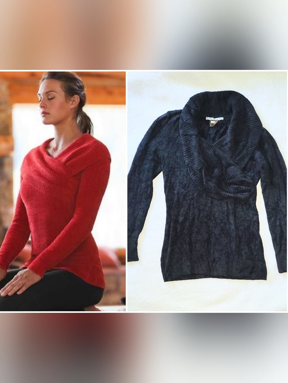 Athleta Sochi Sweater Black Cozy Chenille Knit Cowl Neck Wrapped Sweater Large